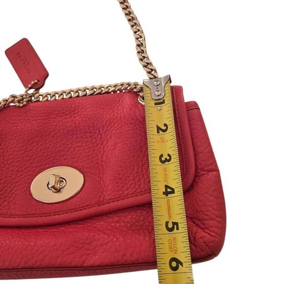 Coach Womens Pebble Leather Gold-tone Chain Strap Crossbody Cardinal Red OS - Picture 6 of 12